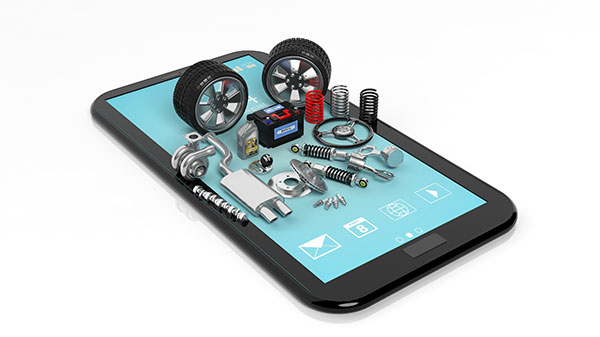 Car parts bursting out of tablet screen